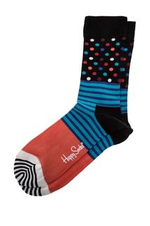 Разноцветные хлопковые носки в горошек и полоску Happy Socks