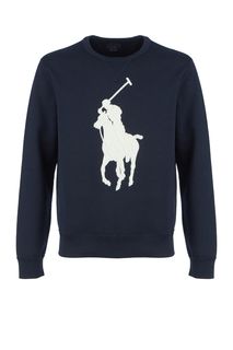 Синий хлопковый свитшот с вышивкой Polo Ralph Lauren