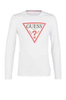 Белая хлопковая футболка с длинными рукавами Guess