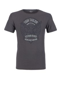Хлопковая футболка с круглым вырезом Tom Tailor