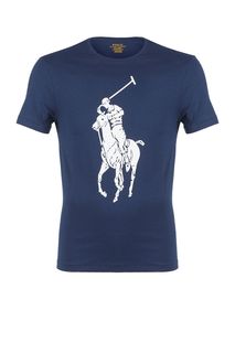 Синяя хлопковая футболка с принтом Polo Ralph Lauren