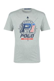 Серая хлопковая футболка с круглым вырезом Polo Ralph Lauren