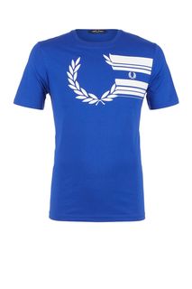 Синяя хлопковая футболка с короткими рукавами Fred Perry