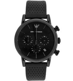 Часы с кожаным браслетом и черным циферблатом Emporio Armani