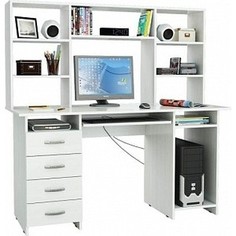 Стол компьютерный Мастер Милан-6П с полкой и надставкой белый М-6ПН-БТ