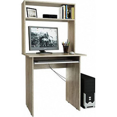 Стол компьютерный Мастер Милан-2П с полкой и надставкой дуб сонома/белый М-2ПН-СБ