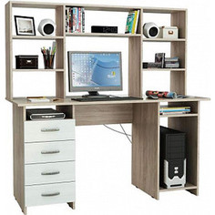 Стол компьютерный Мастер Милан-6 с надставкой дуб сонома/белый М-6Н-СБ