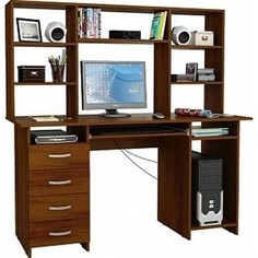 Стол компьютерный Мастер Милан-6П с полкой и надставкой орех М-6ПН-ОР