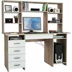 Стол компьютерный Мастер Милан-6Я с ящиком и надставкой дуб сонома/белый М-6ЯН-СБ