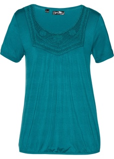 Футболка-блузон с кружевной кокеткой Bonprix