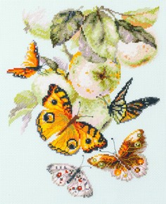 Набор для вышивания крестом Чудесная игла "Бабочки на яблоне", 21х27 см, арт. 130-052