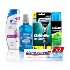 Набор мужской: бритва, гель д/бритья, шампунь, товары для полости рта Gillette