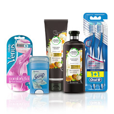 Набор женский: бритва, шампунь, бальзам, дезодорант и зубная щетка Gillette