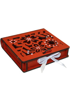 Шкатулка под кольца с цветами КАНЫШЕВЫ красный, белый Б144-02-0603