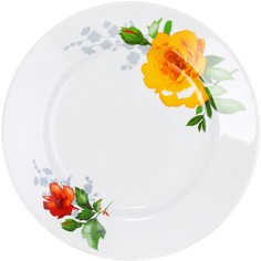 Тарелка столовая дулево Гладкий край Роза без отводки, диаметр 20 см., фарфор