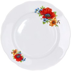 Тарелка столовая Дулево Вырезной край Полевой мак (эконом), диаметр 24 см., фарфор