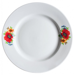 Тарелка столовая Дулево Гладкий край Полевой мак (эконом), диаметр 20 см., фарфор