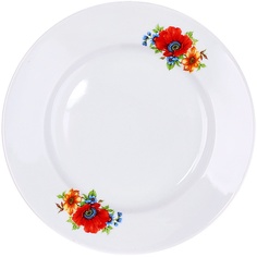 Тарелка столовая Дулево Гладкий край Полевой мак (эконом), диаметр 24 см., фарфор