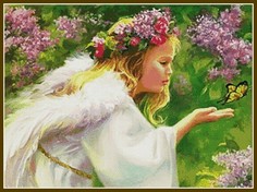 Алмазная вышивка (мозаика) "Ангелочек и бабочка", 75x56 см. Art Xobby