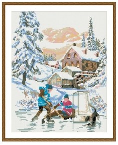 Мозаика на деревянной основе "Зимние игры", 40x50 см, арт "GZ059 Cristyle