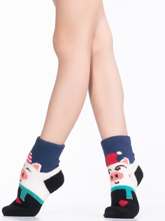 Носки Hobby Line 3330-1 детские махровые Поросята в колпаках, темно-синий 16-18