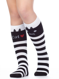 Гольфы детские Hobby Line 4471-14 черно-белая полоска, Котик, черный, белый, 20-22