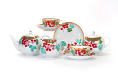 Чайный сервиз Дулево Тюльпан Калинка 15 предметов на 6 персонетов 6 персон Дулевский Фарфор