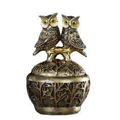 Шкатулка полистоун "Два филина с золотистыми перьями на ветке" 13,5х9х9 см Sima-Land