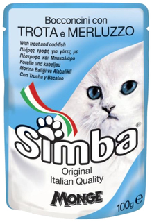 Влажный корм для кошек Simba Cat Pouch, Форель с треской, 100г
