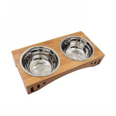 Миска для животных Pets & Friends Полосы, двойная сталь на деревянной подставке 2штх500мл