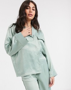 Шалфейно-зеленая атласная рубашка от комплекта ASOS DESIGN-Зеленый