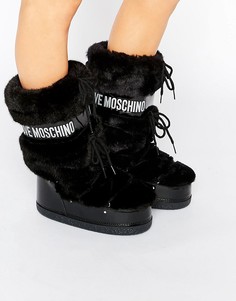 Черные зимние сапоги с искусственным мехом Love Moschino-Черный