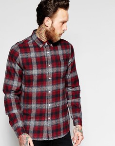 Бордовая меланжевая рубашка классического кроя в клетку ASOS-Красный