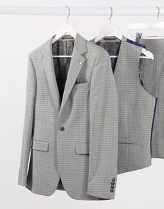 Коричневый приталенный пиджак с принтом "гусиная лапка" Burton Menswear