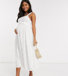 Белый сарафан миди с вышивкой ришелье и поясом ASOS DESIGN Maternity