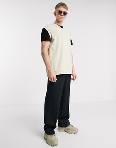 Бежевая плотная майка в стиле oversized с V-образным вырезом ASOS DESIGN-Бежевый