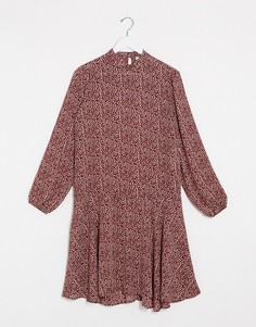 Коричневое свободное платье с высоким воротом Vila-Коричневый