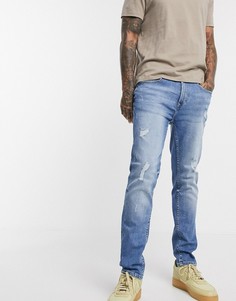 Суженные книзу голубые джинсы с рваной отделкой Burton Menswear-Синий