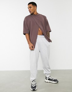 Коричневая плотная oversized-футболка с разрезом ASOS DESIGN-Коричневый