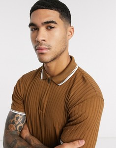 Светло-коричневое поло в рубчик Burton Menswear-Коричневый