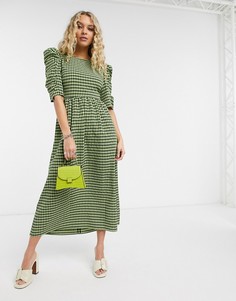 Платье миди в клетку лаймового цвета со шнуровкой на спине Topshop-Зеленый