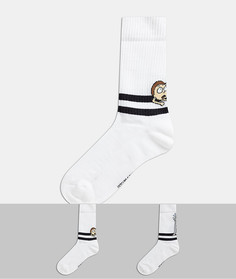 2 пары спортивных носков с принтом на тематику "Рик и Морти" и черной полоской ASOS DESIGN-Белый