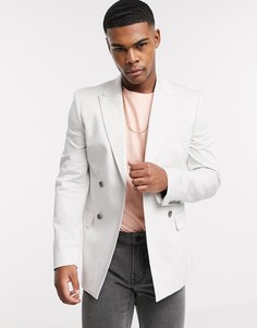 Двубортный пиджак зауженного кроя ASOS DESIGN-Серый