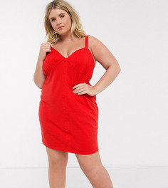 Красное платье на пуговицах с чашечками ASOS DESIGN Curve-Красный