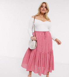 Ярусная юбка миди с вышивкой ASOS DESIGN Curve-Мульти