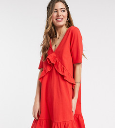 Красное свободное платье с V-образным вырезом и оборками ASOS DESIGN Tall-Красный