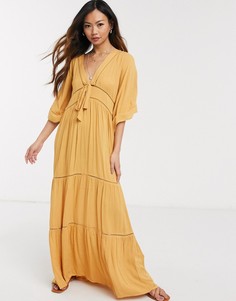 Платье макси горчичного цвета с рукавами кимоно ASOS DESIGN-Желтый
