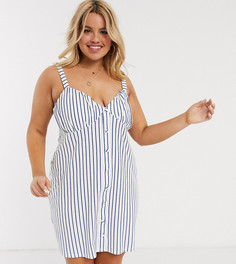 Бело-синее платье в полоску на пуговицах ASOS DESIGN Curve-Мульти
