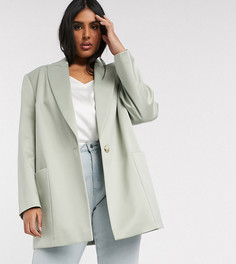 Атласное пальто шалфейно-зеленого цвета с воротником на пуговице ASOS DESIGN Curve-Зеленый