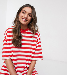 Свободное платье-футболка в красную и белую полоску ASOS DESIGN Petite-Мульти